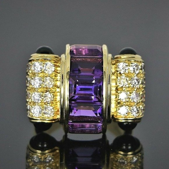 LAGOS Jewelry - 13248 Lagos Caviar 18K Yellow Gold Purple Amethyst Diamond Tourmaline Ring